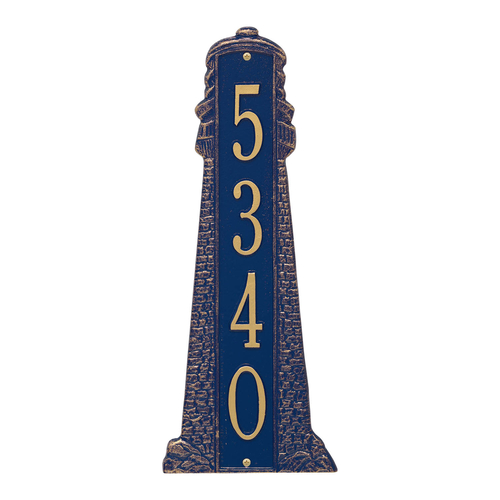 Personalized Lighthouse Vertical Grande Plaque Dark Blue & Gold