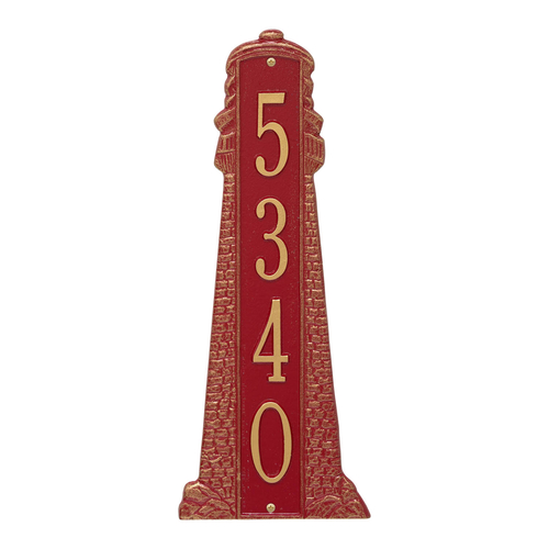 Personalized Lighthouse Vertical Grande Plaque Red & Gold
