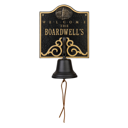 Personalized Lighthouse Bell Welcome Plaque Black & Gold