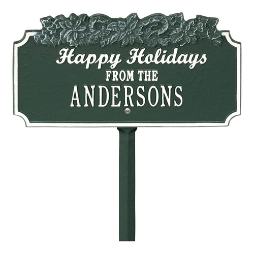 Happy Holidays Yard Sign with Candy Canes on Top with One Line of Text, Finished Green & White