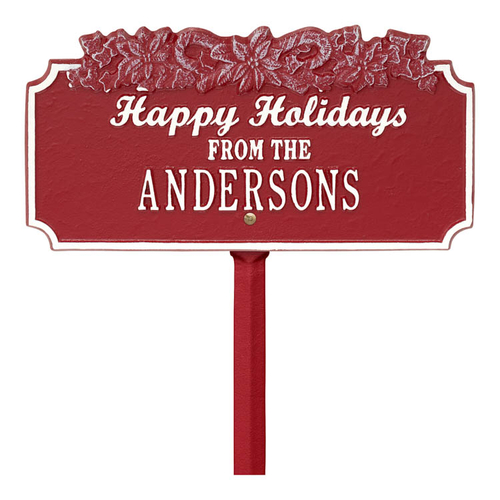Happy Holidays Yard Sign with Candy Canes on Top with One Line of Text, Finished Red & White