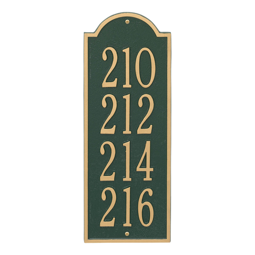 New Bedford Medium Wall Plaque Holds up to 4 Lines of Text, Finished Green & Gold