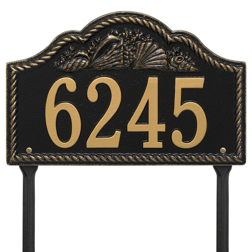 Personalized Rope Shell Arch Plaque Lawn Black & Gold