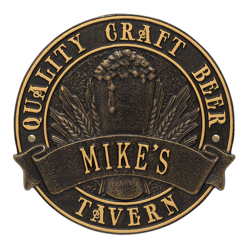 Quality Craft Beer Tavern Round Plaque, Finish, Standard Wall 1-line Black & Gold