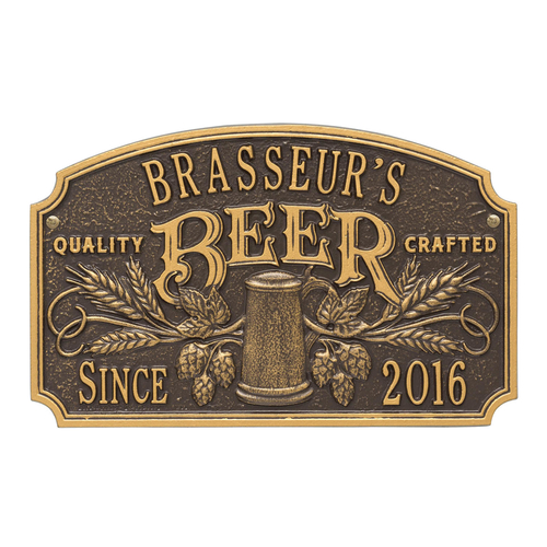 Quality Crafted Beer Arch Plaque with Since Date, Finish, Standard Wall 2-line Dark Bronze & Gold