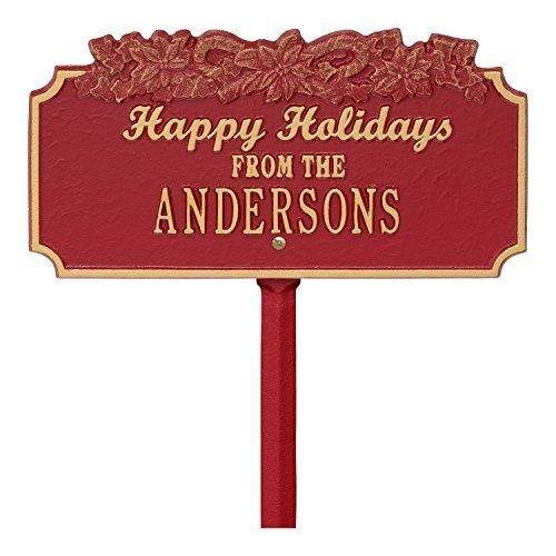Happy Holidays Yard Sign with Candy Canes on Top with One Line of Text, Finished Red & Gold
