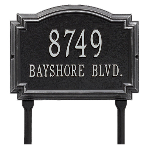 Williamsburg Address Plaque with a Black & Silver Finish, Standard Lawn Size with Two Lines of Text
