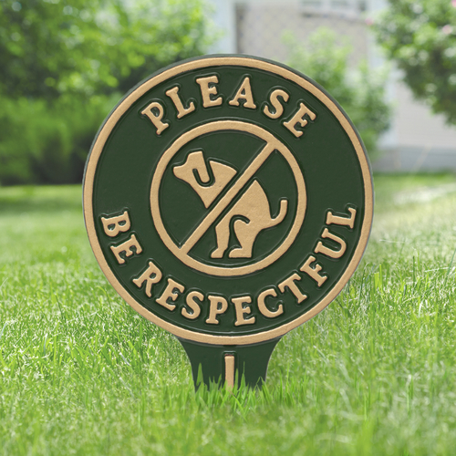 Please Be Respectful Dog Poop Lawn/Yard Sign Green & Gold