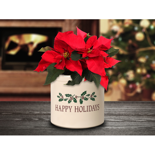 Happy Holidays Holly 2 Gallon Crock w/ Multi-Color Etching