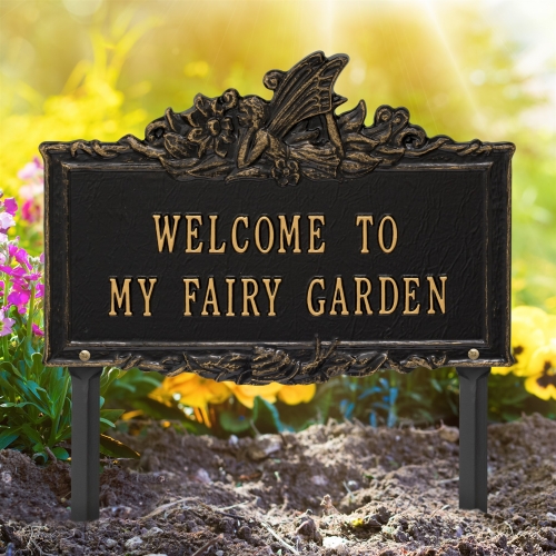Welcome to My Fairy Lawn Plaque Black & Gold 2