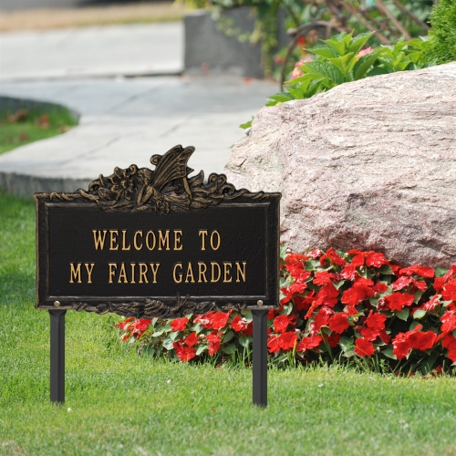 Welcome to My Fairy Lawn Plaque Black & Gold 3