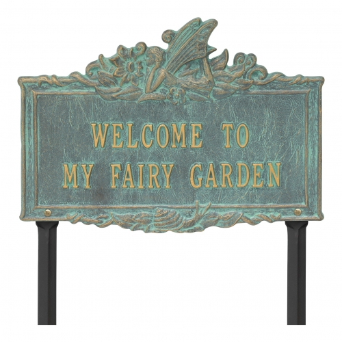 Welcome to My Fairy Lawn Plaque Bronze Verdigris