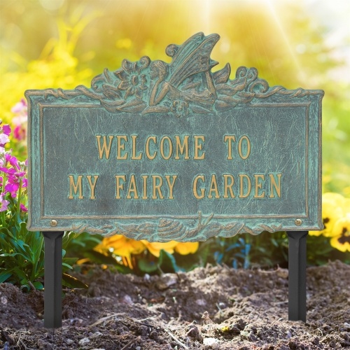 Welcome to My Fairy Lawn Plaque Bronze Verdigris 1
