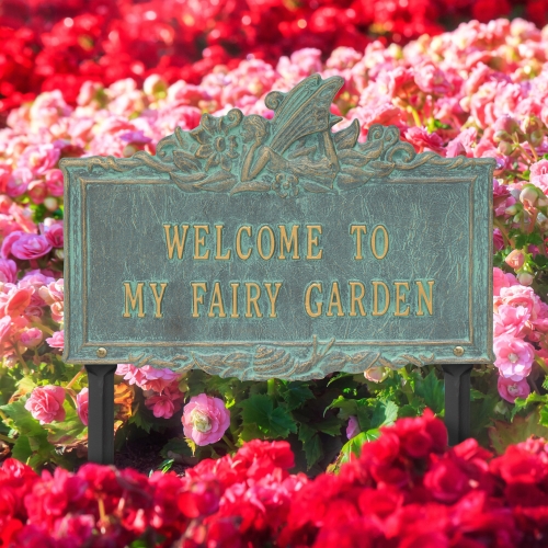 Welcome to My Fairy Lawn Plaque Bronze Verdigris 4