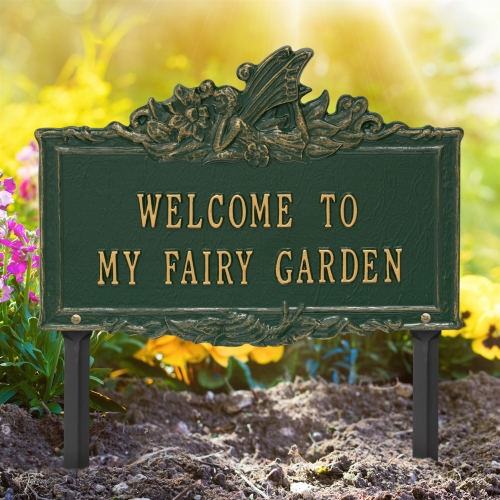 Welcome to My Fairy Lawn Plaque Green & Gold 2
