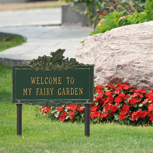 Welcome to My Fairy Lawn Plaque Green & Gold 3