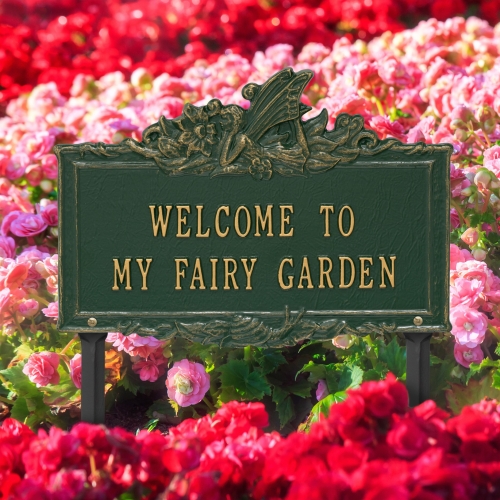 Welcome to My Fairy Lawn Plaque Green & Gold  4