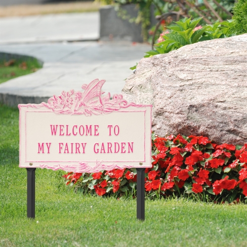 Welcome to My Fairy Lawn Plaque Magenta & Stucco 3