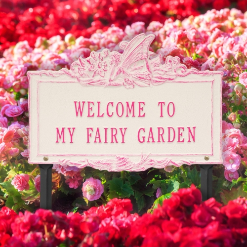Welcome to My Fairy Lawn Plaque Magenta & Stucco 4