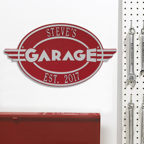 Moderno Garage Red & Silver Plaque in use.