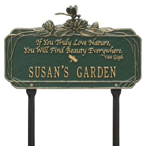 Dragonfly Garden Quote Lawn Plaque Green & Gold 2