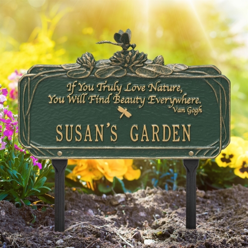 Dragonfly Garden Quote Lawn Plaque Green & Gold