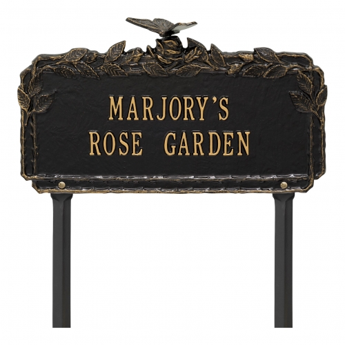 Butterfly Rose Garden Lawn Plaque Black & Gold 2