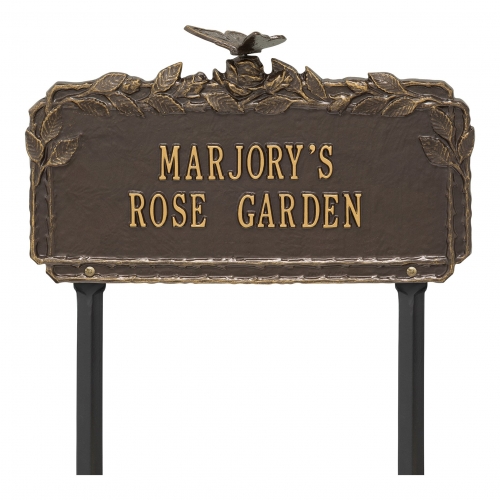 Butterfly Rose Garden Lawn Plaque Bronze & Gold
