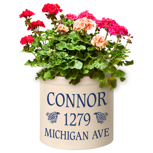 Personalized Pinecone 2 Gallon Crock w/ Dark Blue Etching in use