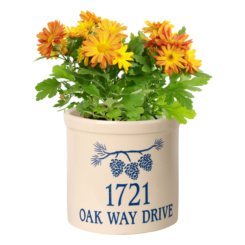 Personalized Pine Bough 2 Gallon Crock w/ Dark Blue Etching in use
