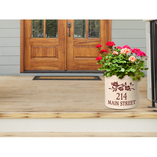 Personalized Dogwood Branch 2 Gallon Crock w/ Red Etching in use