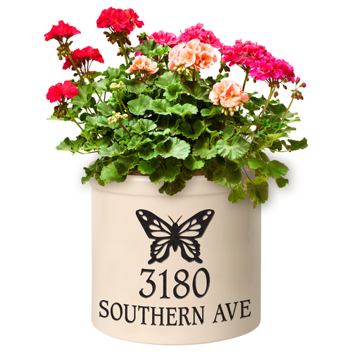 Personalized Butterfly 2 Gallon Crock w/ Black Etching in use