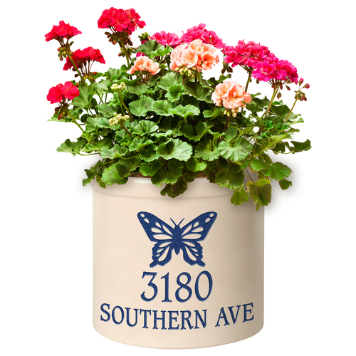 Personalized Butterfly 2 Gallon Crock w/ Dark Blue Etching in use