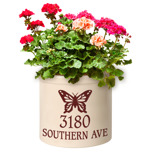 Personalized Butterfly 2 Gallon Crock w/ Red Etching in use