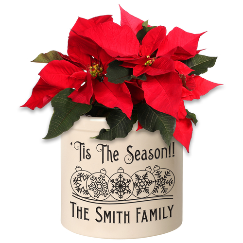 Personalized Snowflake Ornament 2 Gallon Crock w/ Black Etching in use