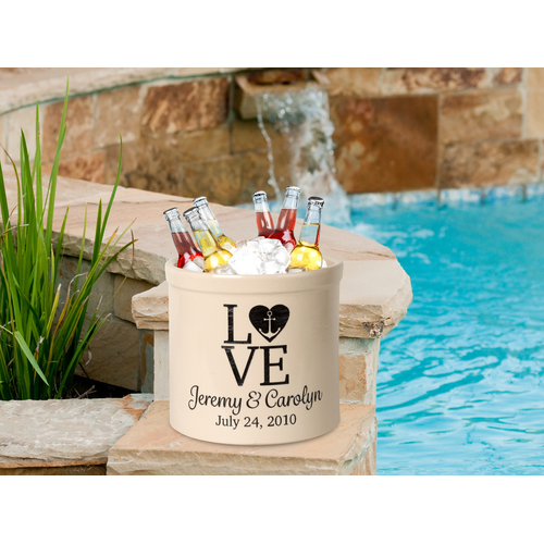 Personalized Love Anchor 2 Gallon Crock w/ Black Etching in use