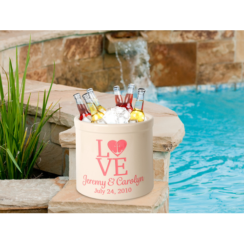 Personalized Love Anchor 2 Gallon Crock w/ Coral Etching in use