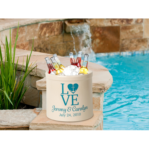 Personalized Love Anchor 2 Gallon Crock w/ Sea Blue Etching in use