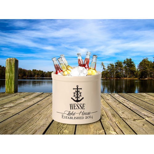 Personalized Anchor Lake House Established 2 Gallon Crock w/ Black Etching in use