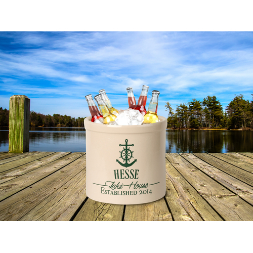 Personalized Anchor Lake House Established 2 Gallon Crock w/ Green Etching in use