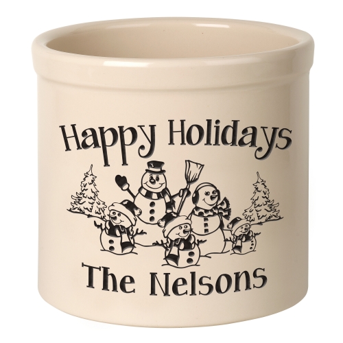Personalized Snowman Family Three Child 2 Gallon Crock with Black Etching