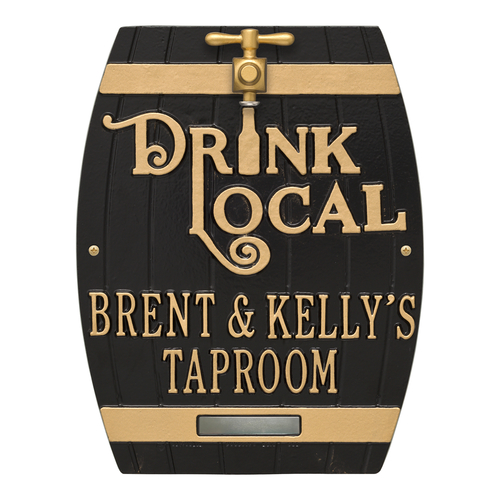 Drink Local Barrel Black & Gold with Two Lines of Texts
