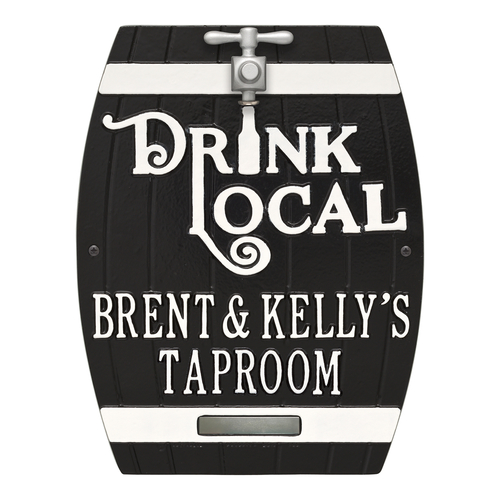 Drink Local Barrel Black & White with Two Lines of Texts