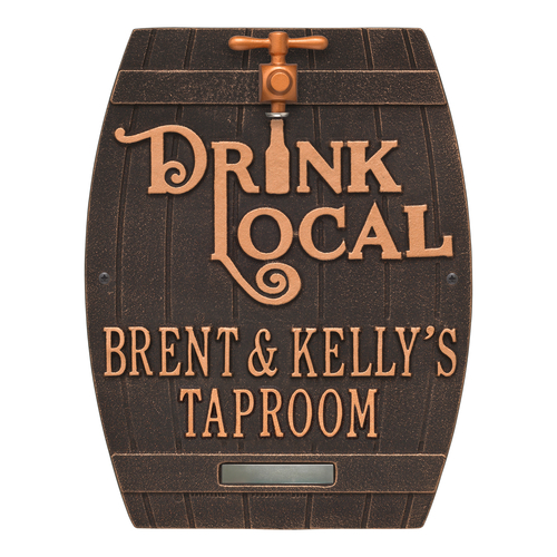 Drink Local Barrel Oil Rubbed Bronze with Two Lines of Texts