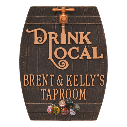 Drink Local Barrel Oil Rubbed Bronze Plaque in use.