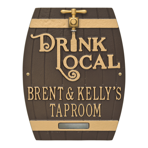 Drink Local Barrel Bronze & Gold with Two Lines of Texts