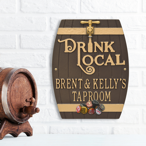 Drink Local Barrel Bronze & Gold Plaque with a Background