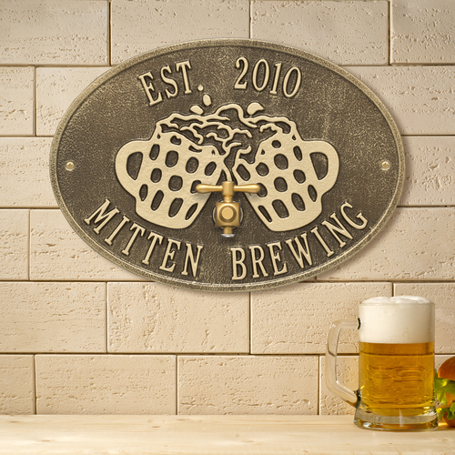 Beers & Cheers Antique Brass Plaque with a Background