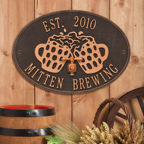 Beers & Cheers Oil Rubbed Bronze Plaque in use.
