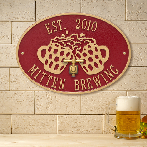 Beers & Cheers Red & Gold Plaque with a Background